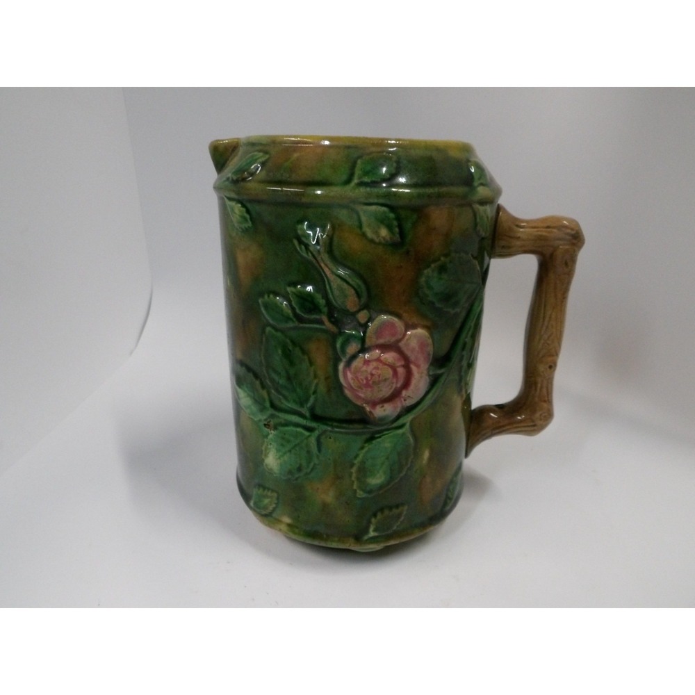19th Century Majolica Milk Pitcher W/ Floral Motif